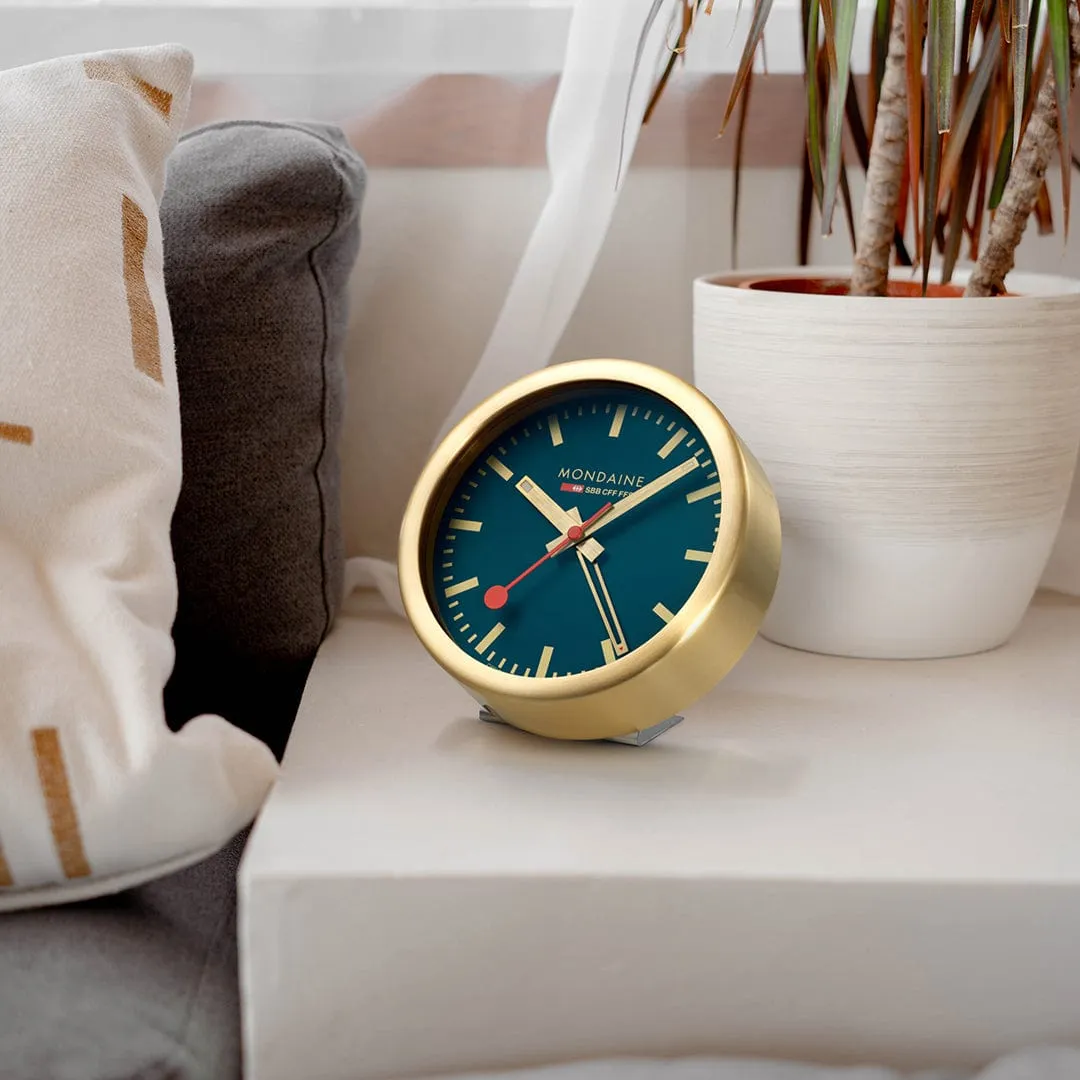 Mondaine TABLE CLOCK, 125MM, DEEP OCEAN BLUE & GOLD-A997.MCAL.46SBG