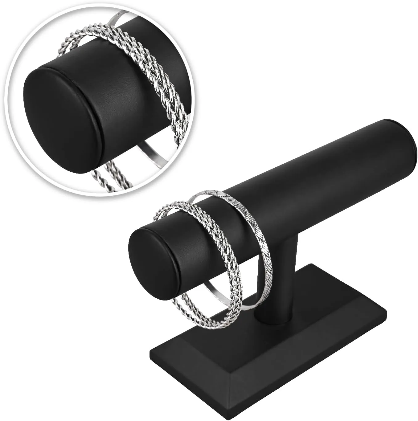 MOOCA Black Deluxe PU Faux Leather Jewelry Holder Organizer, Wooden Bracelet Holder Stand, T-Bar Display Stand, Jewelry Organizer Stand for Bracelets, Bangles, and Watches
