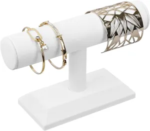 MOOCA T-Bar Deluxe Wooden Bracelet Holder Display, Watch Hoder, Bracelet Display Stand, Jewelry Stand Organizer, White Leatherette