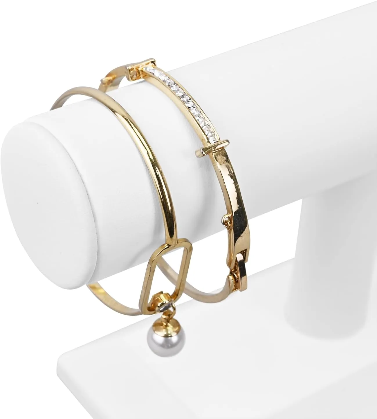 MOOCA T-Bar Deluxe Wooden Bracelet Holder Display, Watch Hoder, Bracelet Display Stand, Jewelry Stand Organizer, White Leatherette