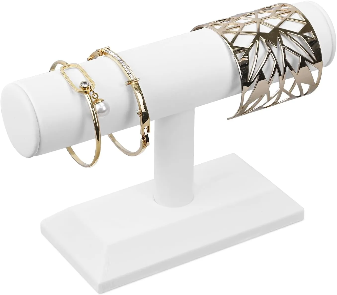 MOOCA T-Bar Deluxe Wooden Bracelet Holder Display, Watch Hoder, Bracelet Display Stand, Jewelry Stand Organizer, White Leatherette