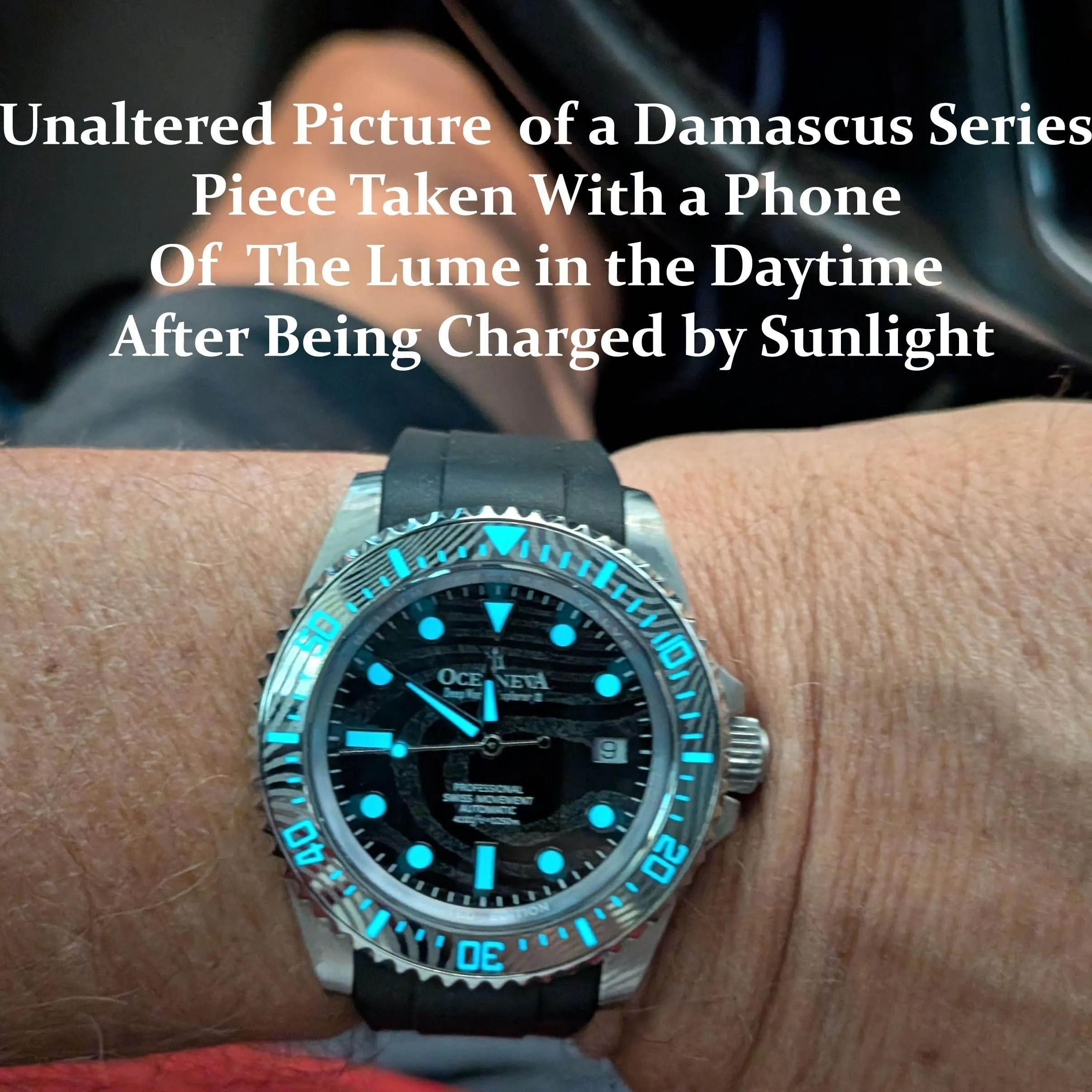 Oceaneva Mens Deep Marine Explorer II Coffee Brown Damascus Steel Dial Watch Rubber