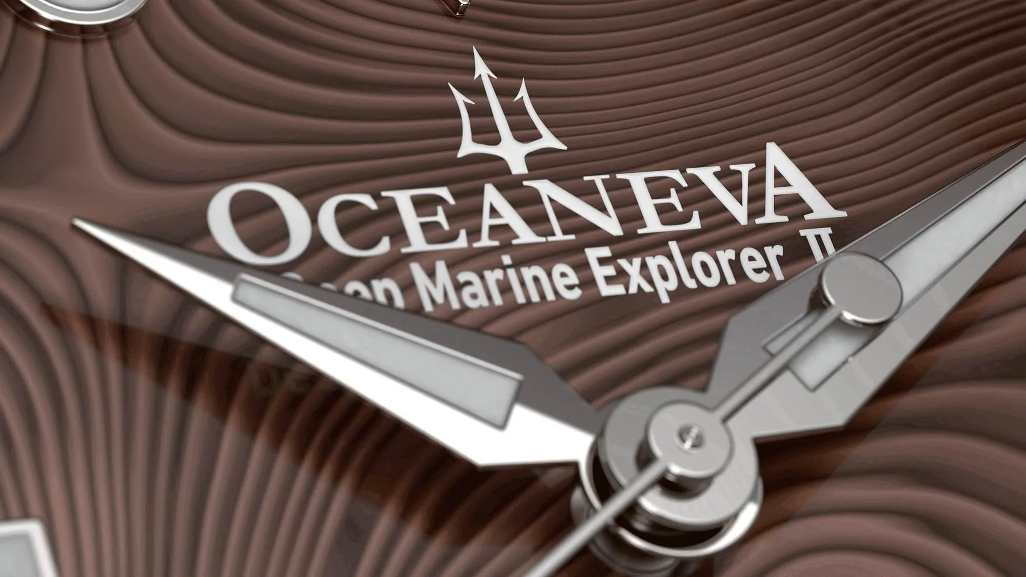 Oceaneva Mens Deep Marine Explorer II Coffee Brown Damascus Steel Dial Watch Rubber