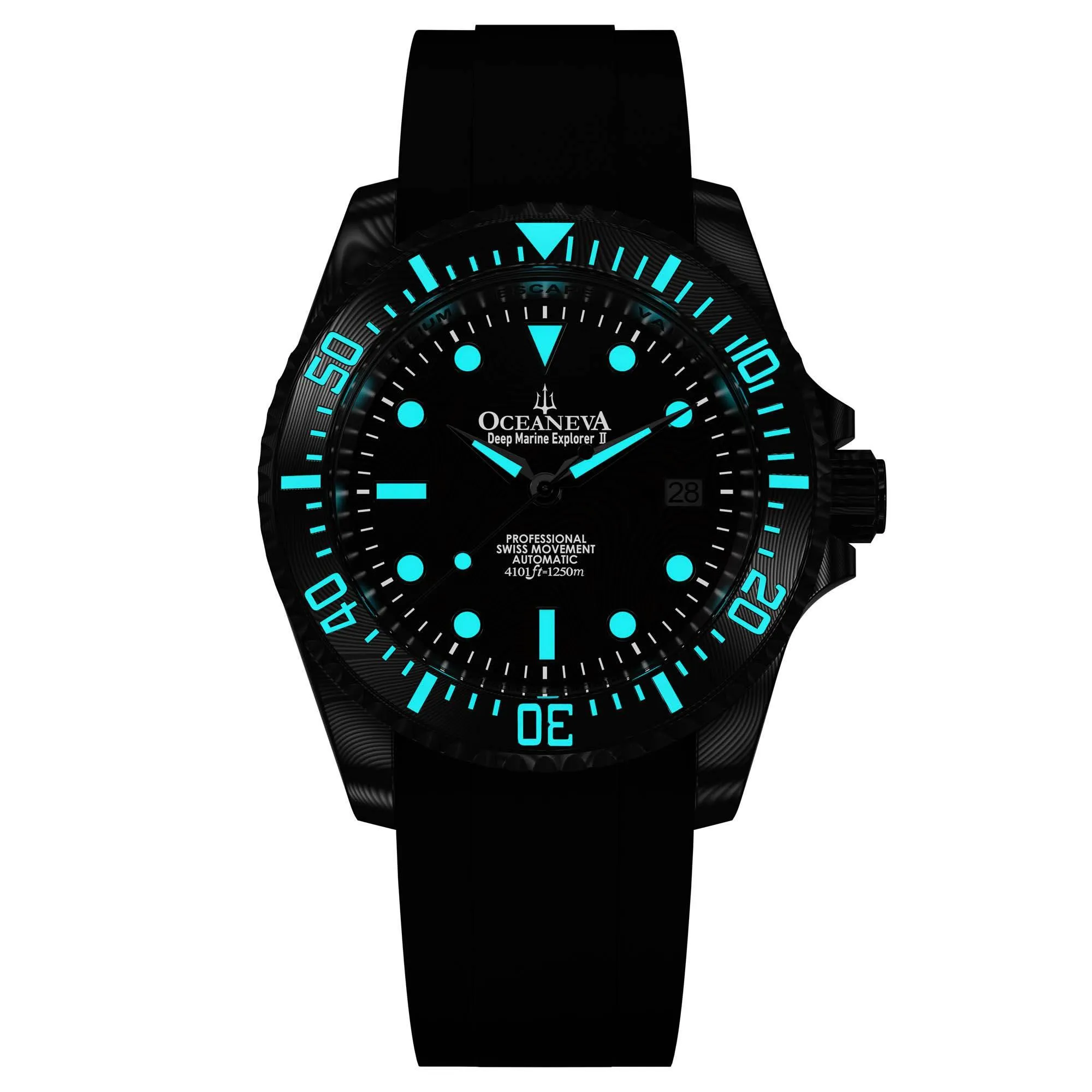Oceaneva Mens Deep Marine Explorer II Coffee Brown Damascus Steel Dial Watch Rubber