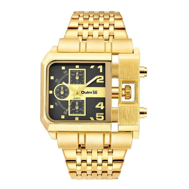 Oulm Large Dial Quartz Watch Stainless Steel calendar watch for men HP3364P