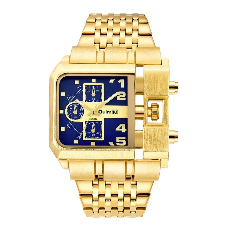 Oulm Large Dial Quartz Watch Stainless Steel calendar watch for men HP3364P