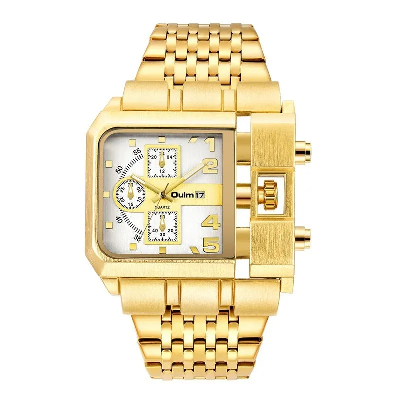 Oulm Large Dial Quartz Watch Stainless Steel calendar watch for men HP3364P