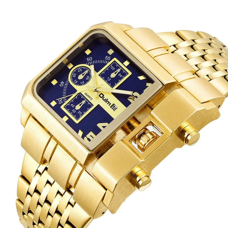 Oulm Large Dial Quartz Watch Stainless Steel calendar watch for men HP3364P