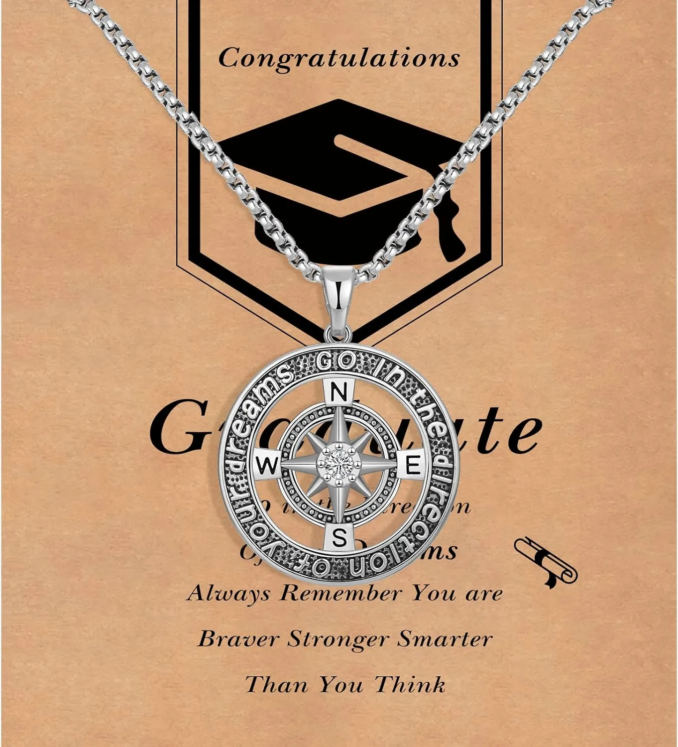 Peeshow Graduation Gifts for Him 2025, Compass Necklace for Men, College Graduation Gifts for Men Son Grandson Friends Class of 2025 Necklace Mens Jewelry Gift