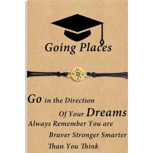 Personalized Graduation Gifts for Her Him,Compass Bracelet with Graduation Card,Compass Graduation Gift,High School College Graduation Gifts (gold)
