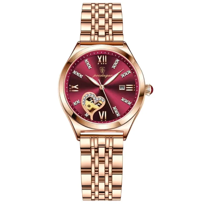 POEDAGAR Women's Rose Gold Stainless Steel Waterproof Quartz Watch - Romantic Gift for Girlfriends