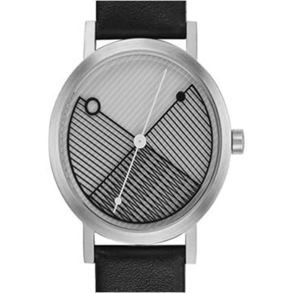 Projects Hatch Unisex Black Leather Band Grey Quartz Dial Watch - PJT-7701S-BL