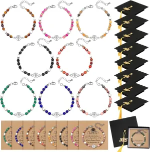 Quelay 8 Sets 2025 Graduation Gifts for Her Compass Graduation Bracelets with Grad Cap Boxes Inspirational Card for Women/Her/Female/Him, Class of 2025 High School College Senior Grad Jewelry Gifts