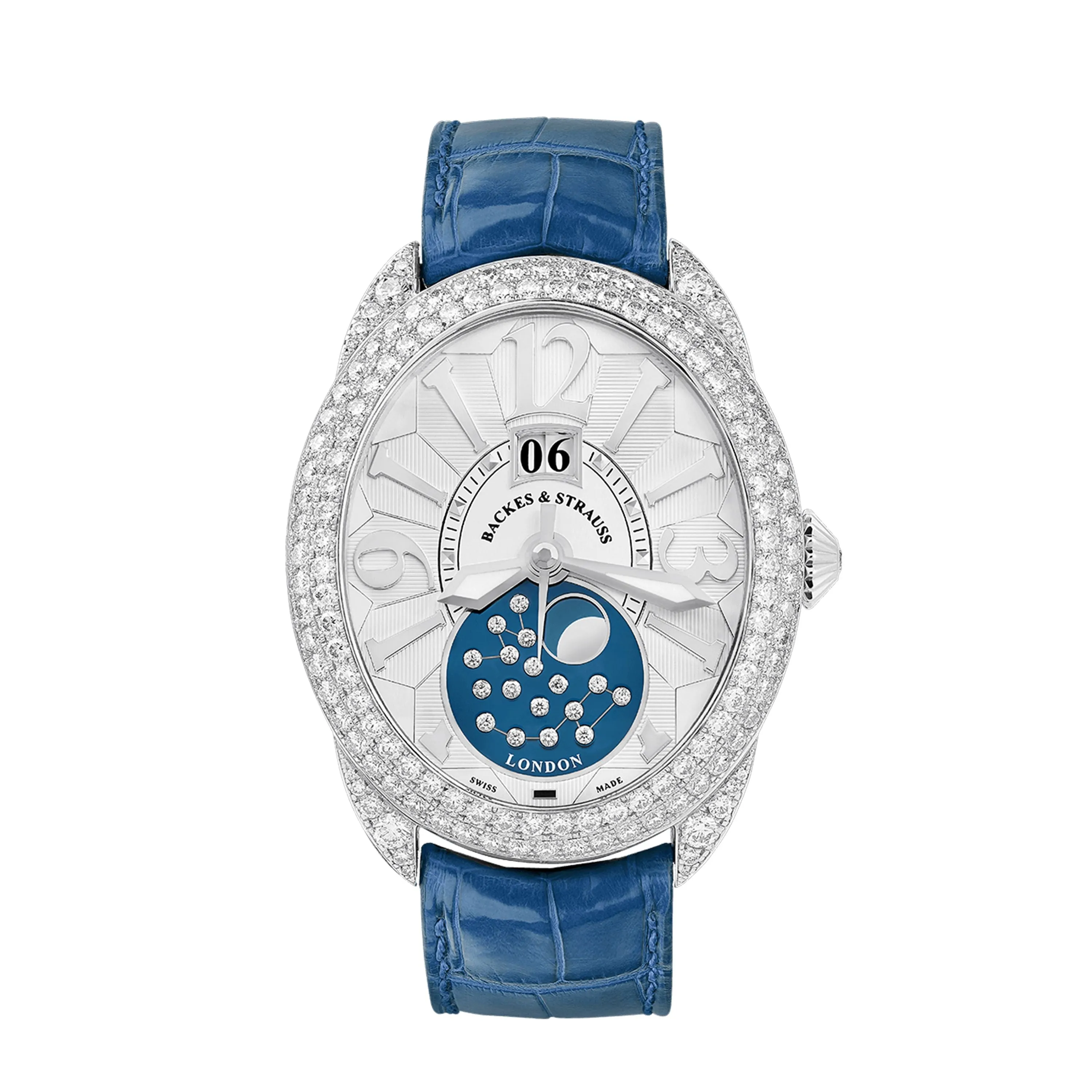 Regent Steel 1609 AD Moon Phase 4047 Luxury Diamond Watch for Men - 18kt White Gold - Backes & Strauss