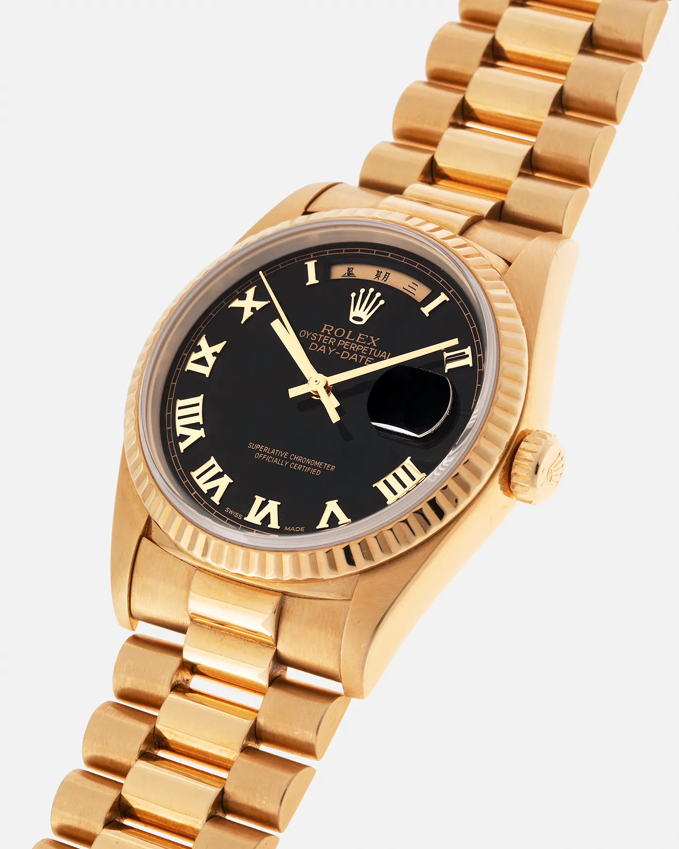 Rolex Day-Date 18238 Black Pyramid Dial Chinese Date