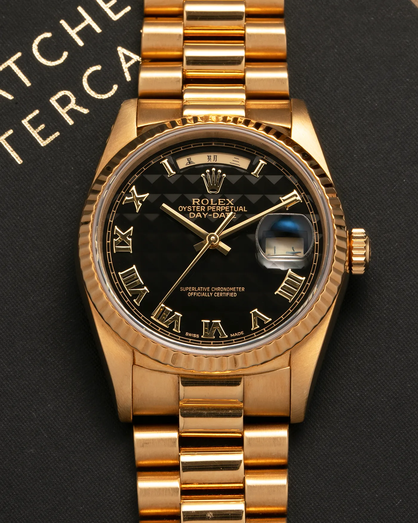 Rolex Day-Date 18238 Black Pyramid Dial Chinese Date