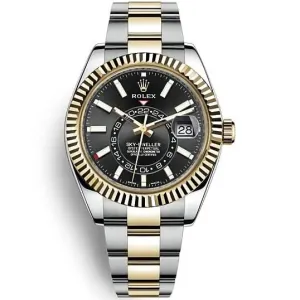 Rolex Sky-Dweller 42mm Bright Black Dial Two Tone Oyster 18k/SS Bracelet Men's Watch 326933