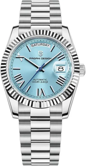RollsTimi Pagani Design Men's Watches, 36mm Automatic Mechanical Stainless Steel 100M Waterproof Luxury Wrist Watch for Men, Double Date Display Sapphire Dial Glass