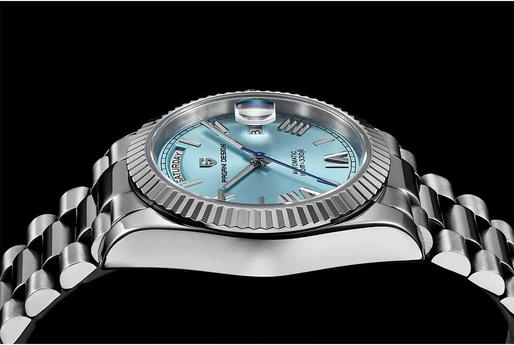 RollsTimi Pagani Design Men's Watches, 36mm Automatic Mechanical Stainless Steel 100M Waterproof Luxury Wrist Watch for Men, Double Date Display Sapphire Dial Glass