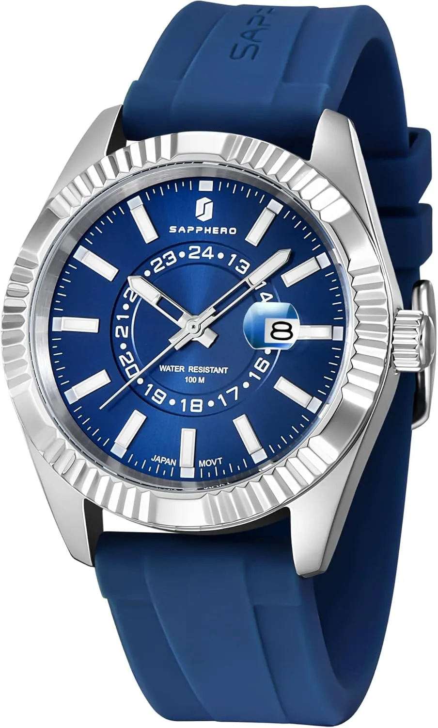 SAPPHERO Mens Watches 10ATM Waterproof Watch for Men Japanese Quartz Stainless Steel/Silicone Band Strap Blue/Green Date Casual Business Wristwatch Gift for Men