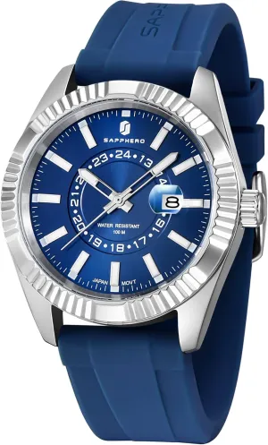 SAPPHERO Mens Watches 10ATM Waterproof Watch for Men Japanese Quartz Stainless Steel/Silicone Band Strap Blue/Green Date Casual Business Wristwatch Gift for Men