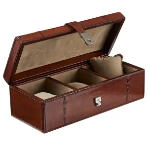 Seconds Leather Watch Box For Three Watches Conker Brown
