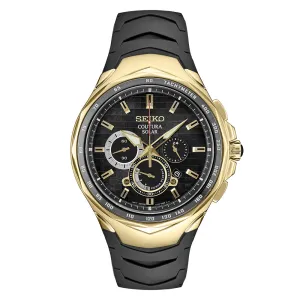 SEIKO Mens Coutura Black Dial Silicone Strap Solar Chronograph Watch - SSC810