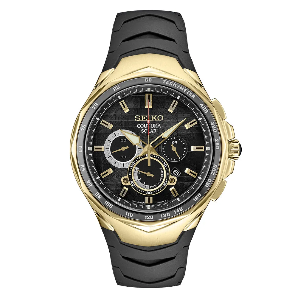 SEIKO Mens Coutura Black Dial Silicone Strap Solar Chronograph Watch - SSC810