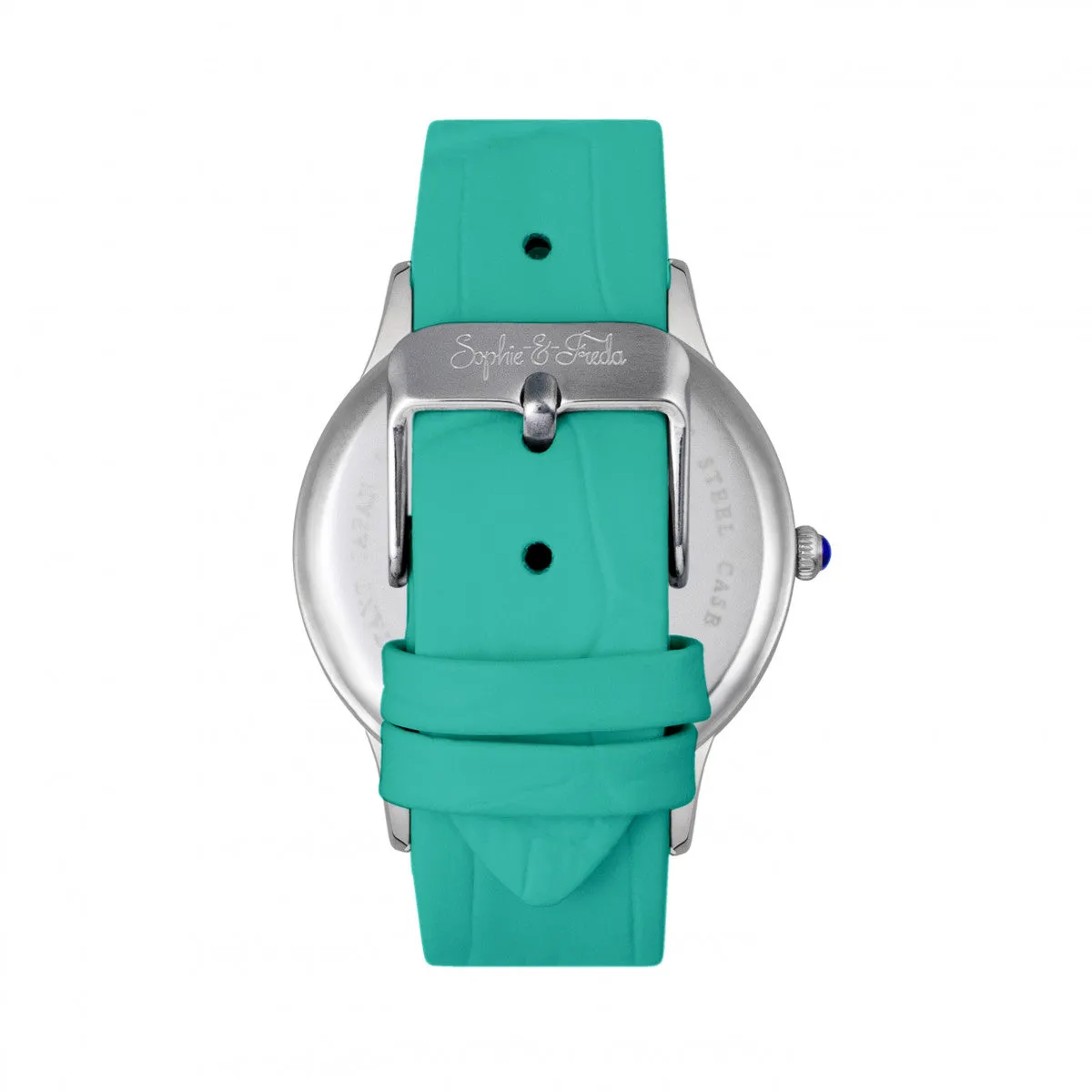 Sophie & Freda Sonoma Leather-Band Watch w/Swarovski Crystals - Silver/Teal