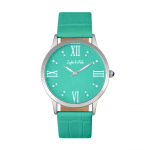 Sophie & Freda Sonoma Leather-Band Watch w/Swarovski Crystals - Silver/Teal