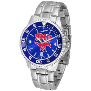Southern Methodist Mustangs Mens Competitor AnoChrome Steel Band Watch w/ Colored Bezel
