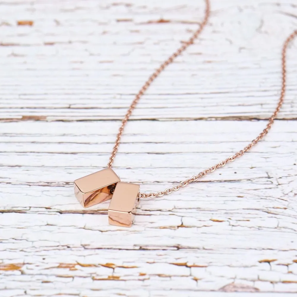Step Mom Gift, Gift for Other Mom, Cube Necklace Jewelry Gift, Mothers Day Gift, Birthday Gift for Her,Two Cube Necklaces with Wish Card -[Rose Gold]