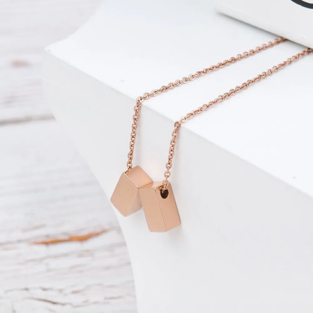 Step Mom Gift, Gift for Other Mom, Cube Necklace Jewelry Gift, Mothers Day Gift, Birthday Gift for Her,Two Cube Necklaces with Wish Card -[Rose Gold]