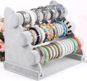 Stratalife Bracelet Holder Bracelet Dispaly Stand Velvet Jewelry Display Bracelet Storage Organizer Bracelet Display for Selling Watch Jewelry Tower 3 Tier (Gray Velvet)