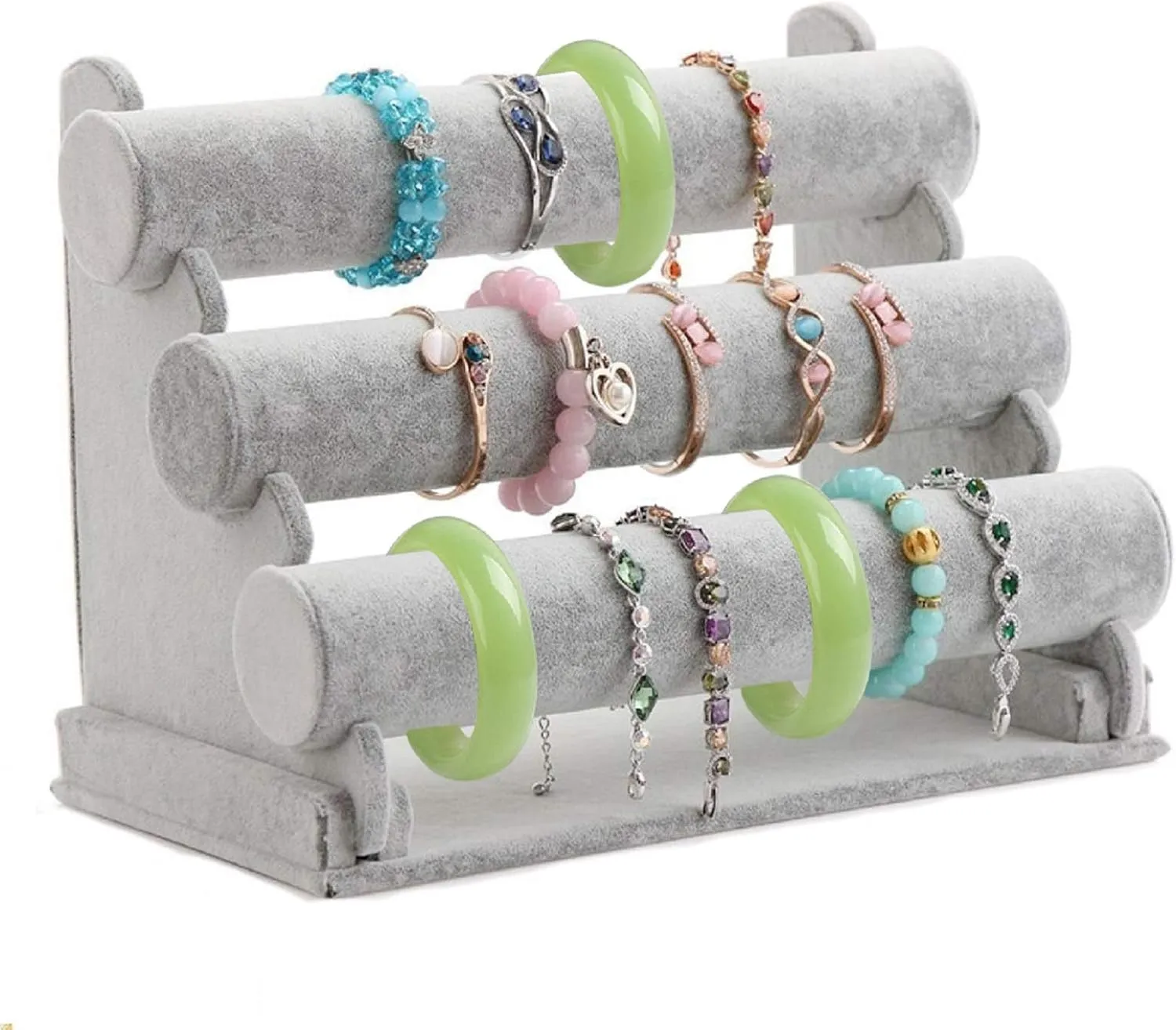 Stratalife Bracelet Holder Bracelet Dispaly Stand Velvet Jewelry Display Bracelet Storage Organizer Bracelet Display for Selling Watch Jewelry Tower 3 Tier (Gray Velvet)