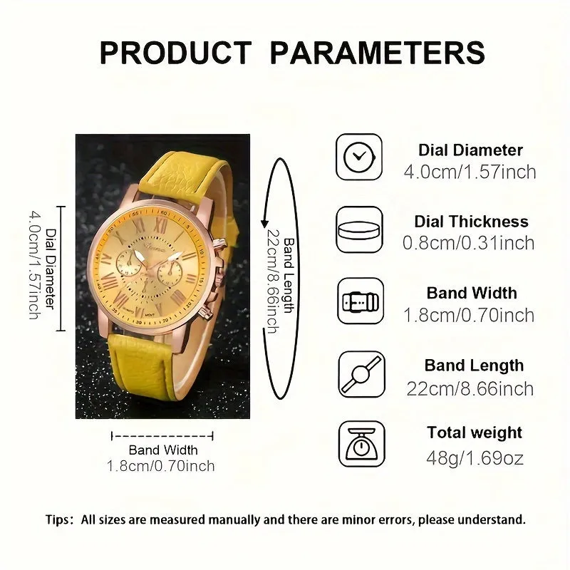 Stylish Round Quartz Watch with Faux Leather Strap
