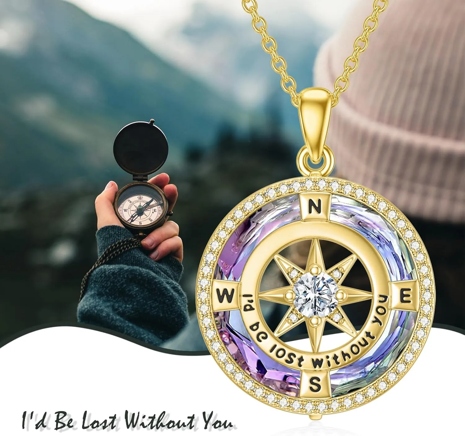 TOUPOP Graduation Gifts for Her 14K Golden Plated Sterling Silver I'd be Lost without You Gold Compass Necklace for Women Birthday Anniversary Jewelry Gift for Wife Girlfriend