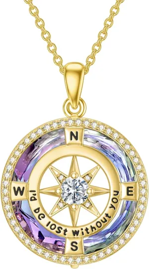 TOUPOP Graduation Gifts for Her 14K Golden Plated Sterling Silver I'd be Lost without You Gold Compass Necklace for Women Birthday Anniversary Jewelry Gift for Wife Girlfriend