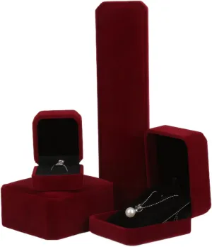Velvet Jewelry Gift Box Set, Bracelet,Ring,Necklace Storage Case, Elegant Display Box for Wedding, Engagement, Proposal, Birthday and Anniversary (4, Red)