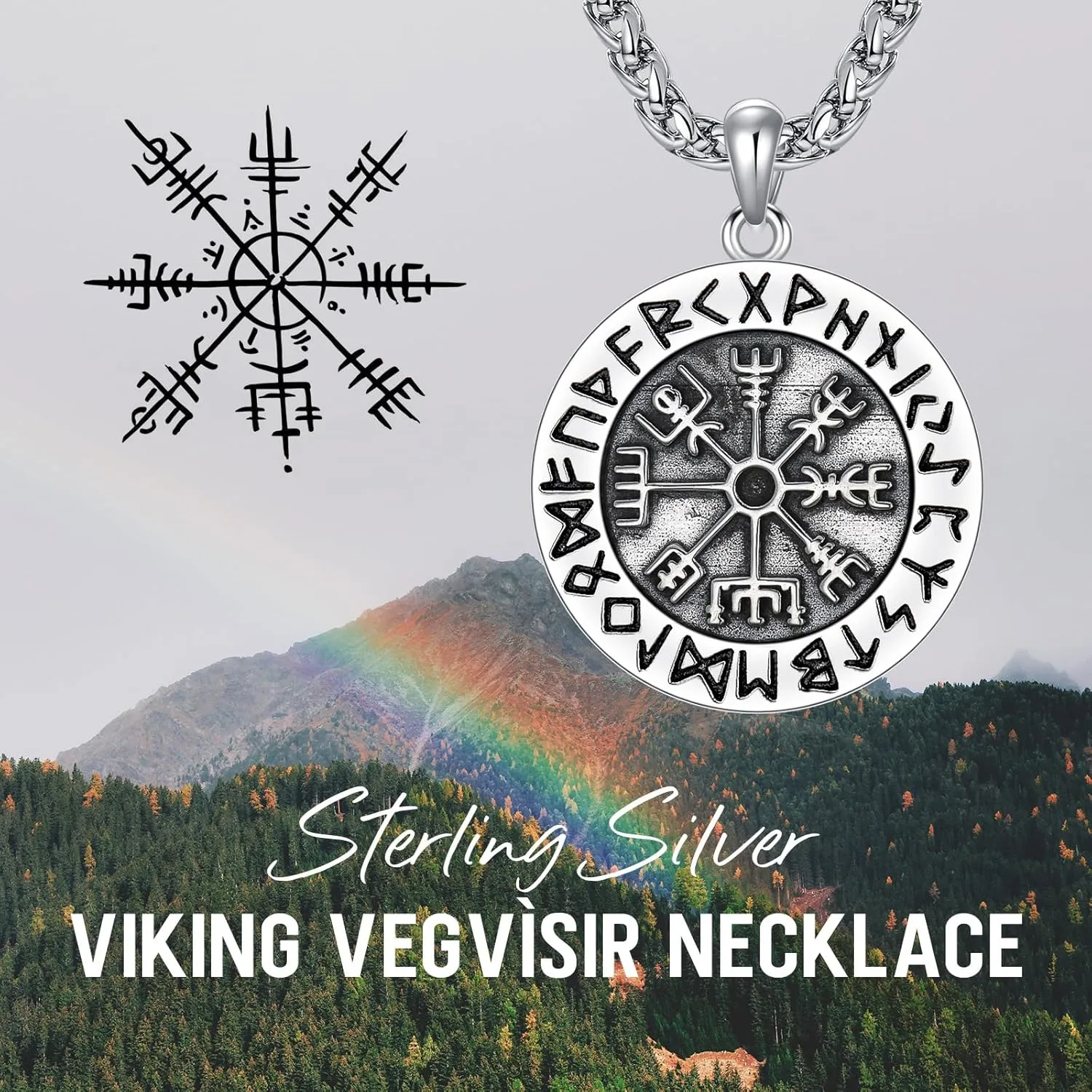 Viking Necklace 925 Sterling Silver Norse Nordic Jewelry for Men
