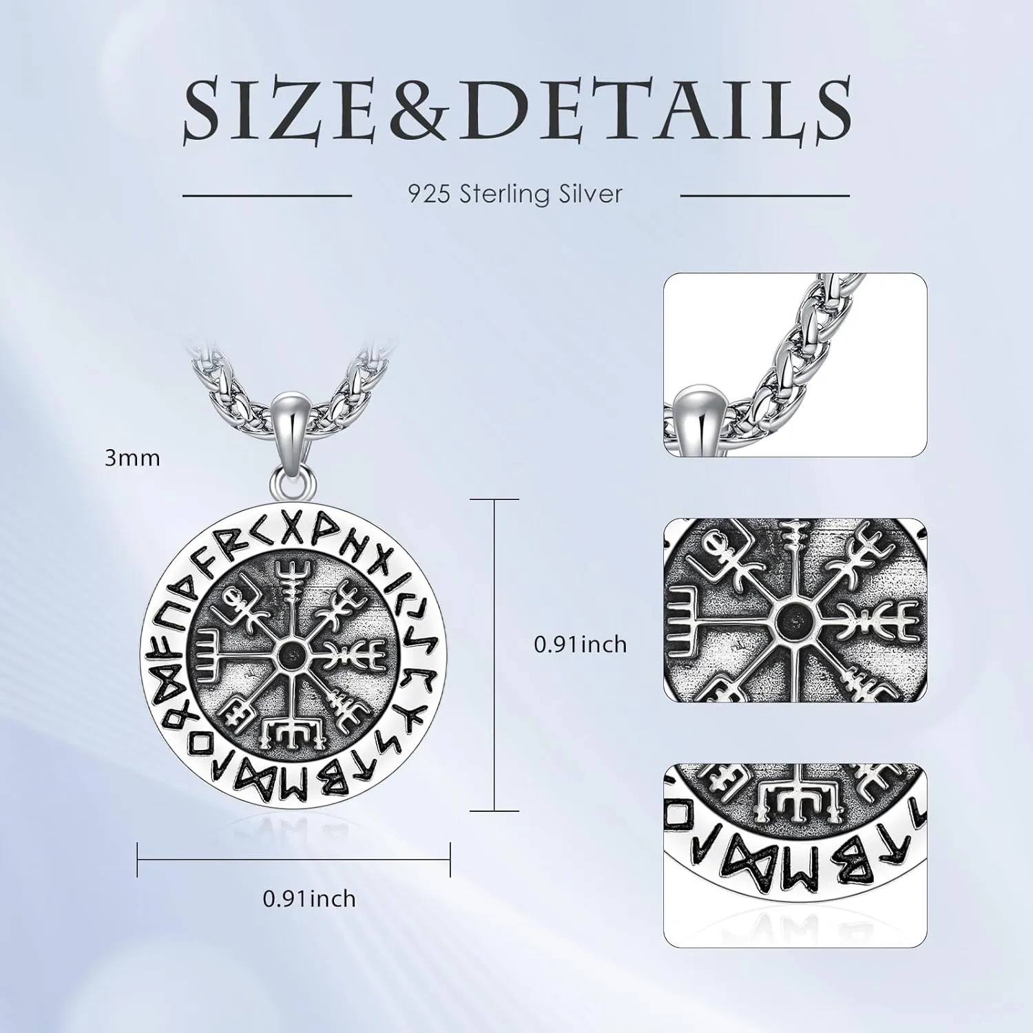 Viking Necklace 925 Sterling Silver Norse Nordic Jewelry for Men