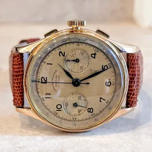 Vintage CHRONOGRAPHE SUISSE Watch 18K Rose GOLD Chronograph Wristwatch