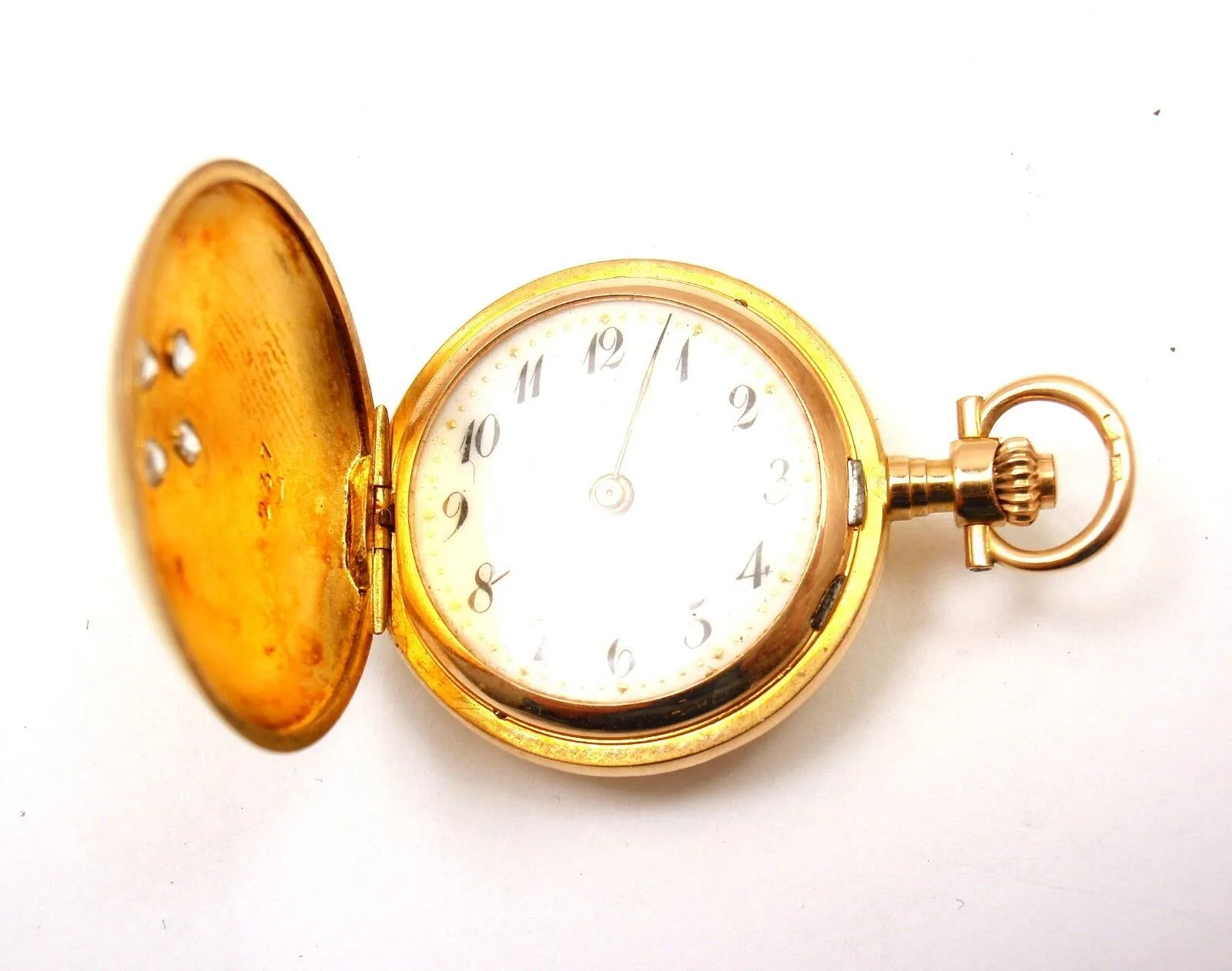 Vintage! Swiss Yellow Gold Diamond Ladies Pocket Watch High Grade Movement