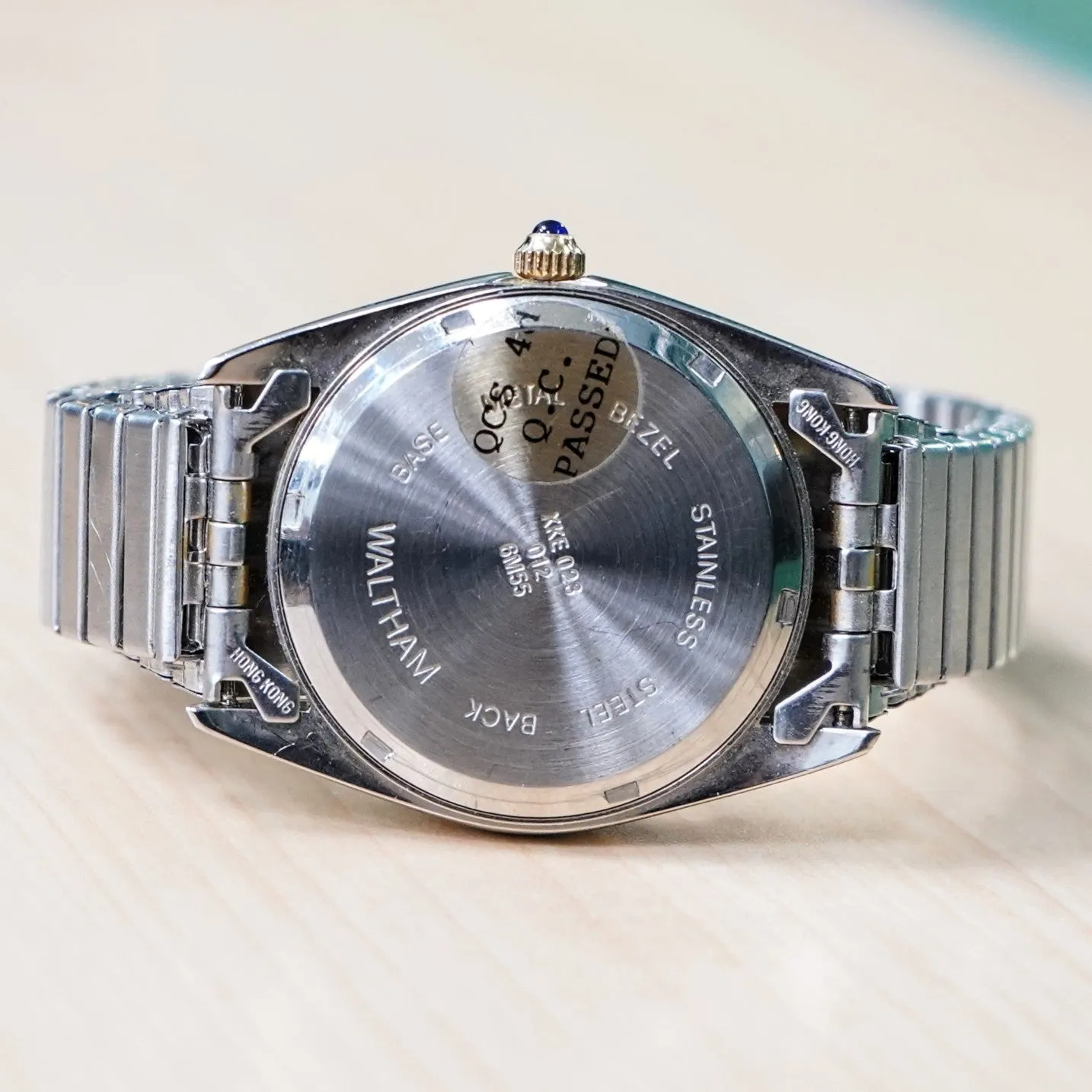WALTHAM Day/Date Watch Waterresistant 100FT Quartz Wristwatch Blue Dial Two-Tone Case & Flex Band