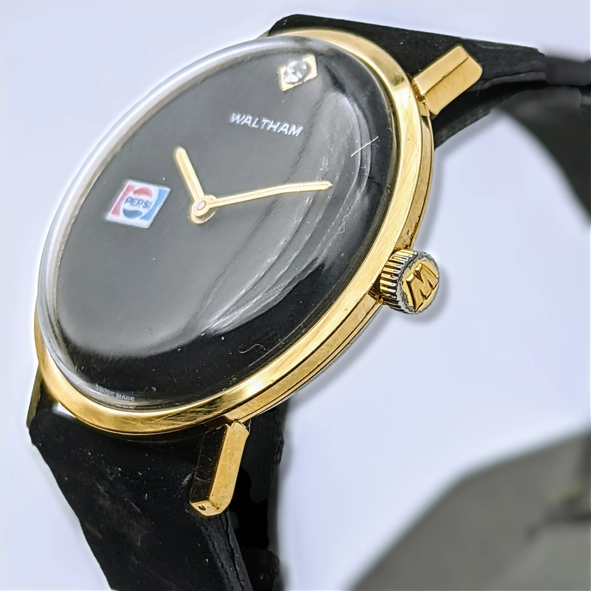 WALTHAM Pepsi Advertisement Watch Diamond Dial Swiss Wristwatch