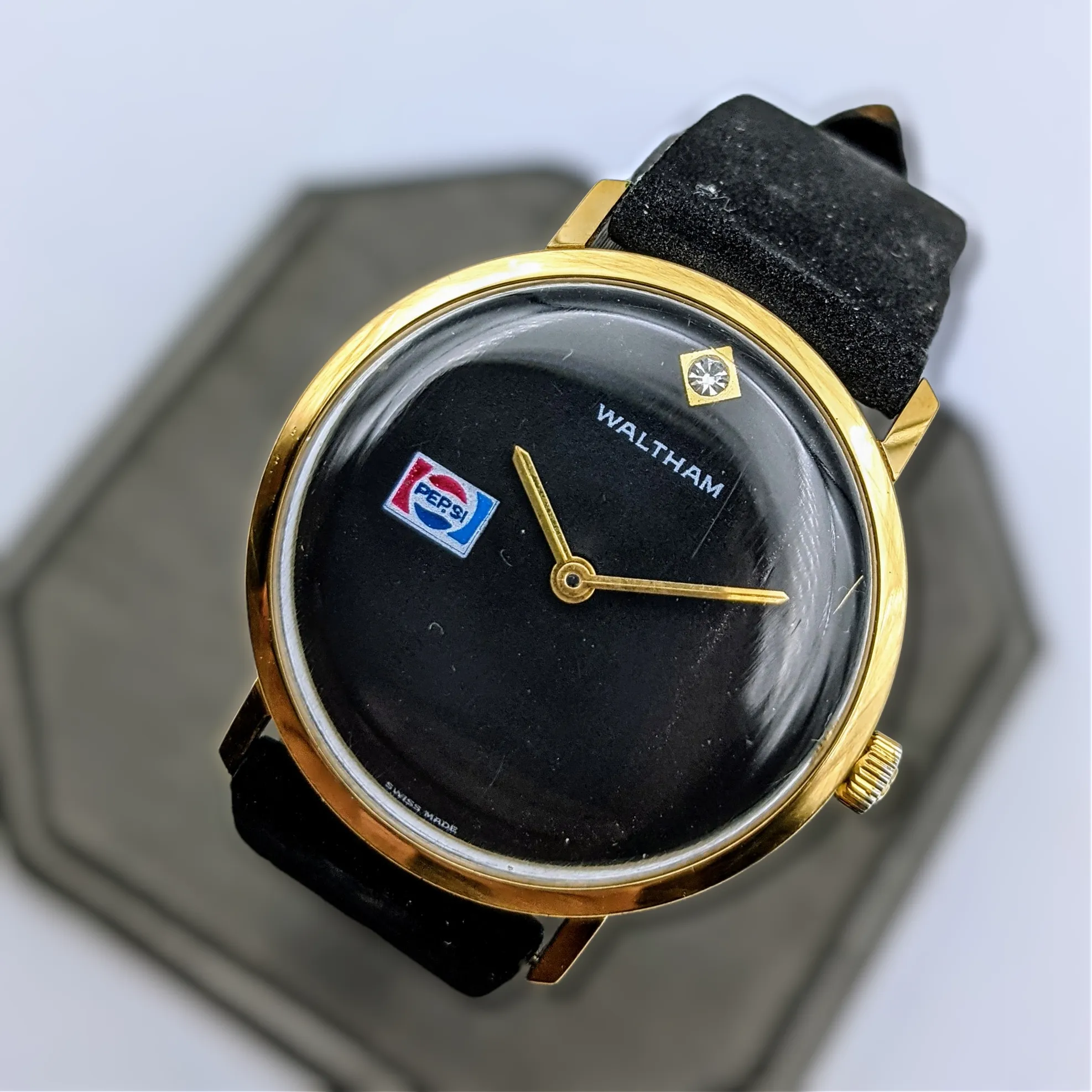 WALTHAM Pepsi Advertisement Watch Diamond Dial Swiss Wristwatch