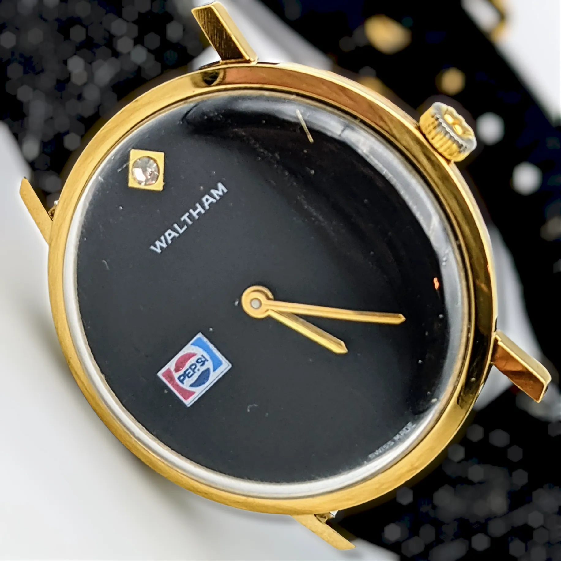 WALTHAM Pepsi Advertisement Watch Diamond Dial Swiss Wristwatch