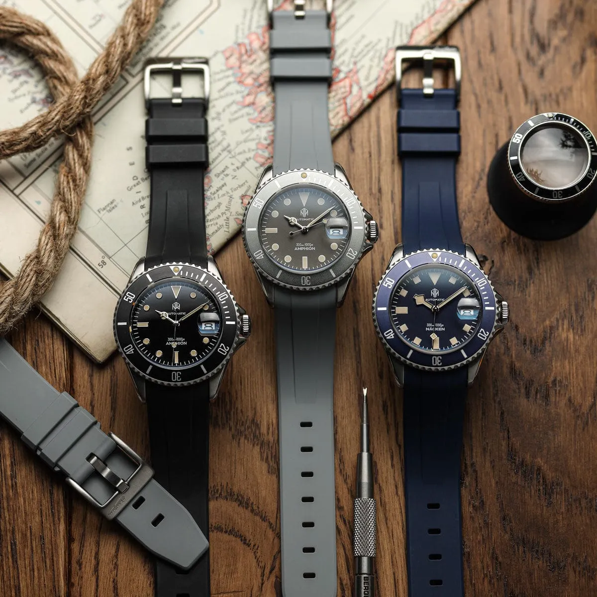 WatchGecko Curved Ends Rubber Watch Strap - Grey