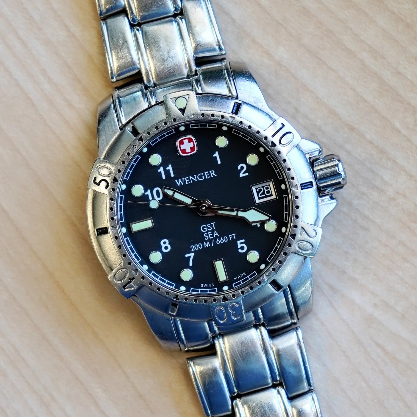 WENGER GST SEA Diver Watch 200M / 660FT Date ALL S.S. Quartz Wristwatch - 259.0419 - Ref. 78529