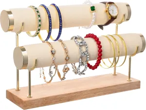 White Bangle Display Holder with T-bar Two Tier Bracelet Stand Storage Towers for Jewelry Organization
